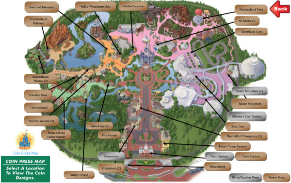 Magic Kingdom pressed coin map ©Create the Memories