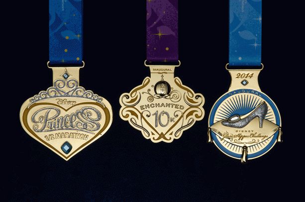 Medals for 2014 runDisney Princess and Tinker Bell Half Marathons
